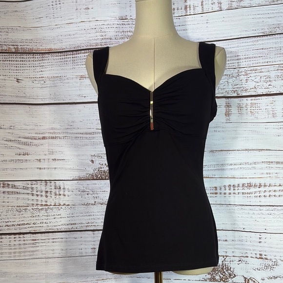 Cache Black Fitted Bustier Tank Top- think straps- flared hem - Picture 1 of 7